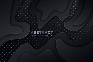 Black paper cut background. Abstract realistic papercut decoration with wavy layers and silver glitters. 3d topography relief. Vector topographic illustration. Cover layout template.