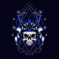 samurai skull helmet with sacred geometry for t-shirt design vector