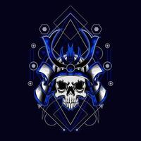 samurai skull helmet with sacred geometry for t-shirt design vector