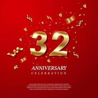 32th Anniversary celebration. Golden number 32 vector