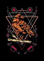 Raven, bird crow, vector illustration with sacred geometry pattern for t shirt design