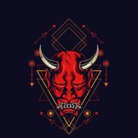 Devil mask with sacred geometry ornament and black background vector