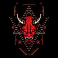 Devil mask with sacred geometry ornament and black background vector