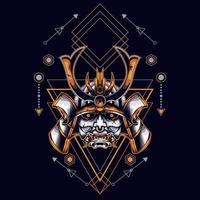 oni mask samurai head with sacred geometry ornament vector