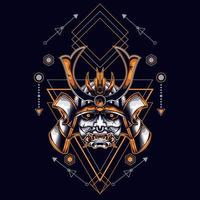 oni mask samurai head with sacred geometry ornament vector