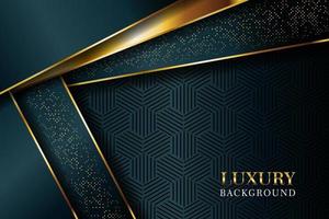 Abstract dark green overlap with glitters dotts and golden line modern luxury futuristic technology background vector illustration.