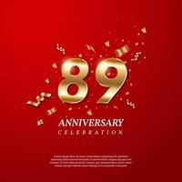 89th Anniversary celebration. Golden number 89 vector