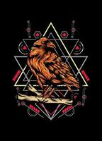 Raven, bird crow, vector illustration with sacred geometry pattern for t shirt design