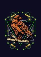 Raven, bird crow, vector illustration with sacred geometry pattern for t shirt design