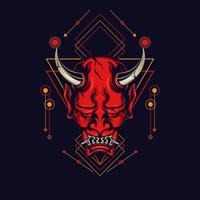 Devil mask with sacred geometry ornament and black background vector