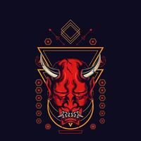 Devil mask with sacred geometry ornament and black background vector