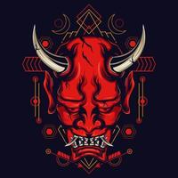 Devil mask with sacred geometry ornament and black background vector