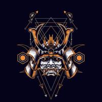 oni mask samurai head with sacred geometry ornament vector