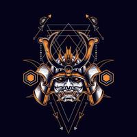 oni mask samurai head with sacred geometry ornament vector