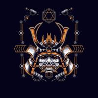 oni mask samurai head with sacred geometry ornament for t-shirt design vector