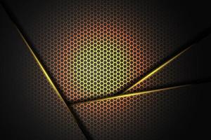 Abstract yellow orange light triangle on black with hexagon background vector