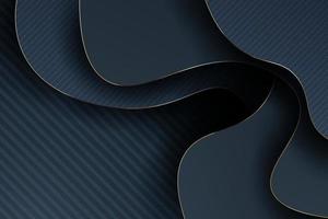 abstract dark navy wavy with overlap layers and gold line background. eps10 vector