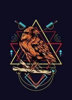 Raven, bird crow, vector illustration with sacred geometry pattern for t shirt design