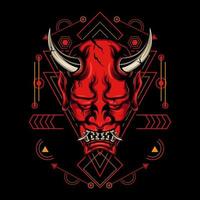 Devil mask with sacred geometry ornament and black background vector
