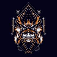 oni mask samurai head with sacred geometry ornament for t-shirt design vector