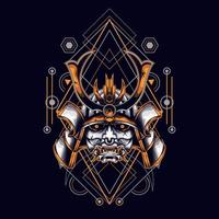 oni mask samurai head with sacred geometry ornament for t-shirt design vector