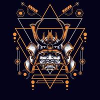 oni mask samurai head with sacred geometry ornament vector