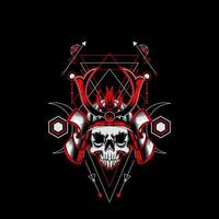 samurai skull head with sacred geometry ornament. eps10 vector
