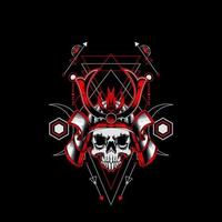 samurai skull head with sacred geometry ornament. eps10 vector