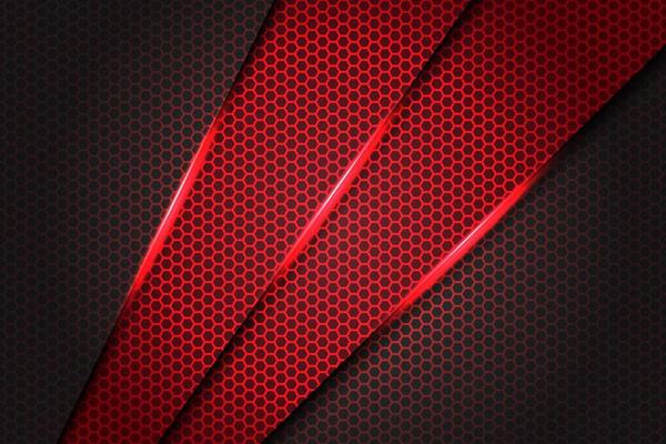Abstract Red slash triangle metallic on dark grey with hexagon mesh pattern design modern futuristic background texture vector illustration.