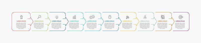 Minimal Business Infographics template. Timeline with 10 steps, options and marketing icons .Vector linear infographic with two circle conected elements. Can be use for presentation. vector