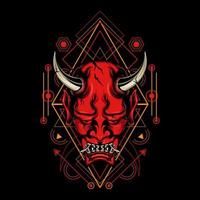 Devil mask with sacred geometry ornament and black background vector