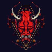 Devil mask with sacred geometry ornament and black background vector