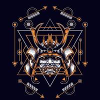 oni mask samurai head with sacred geometry ornament for t-shirt design vector