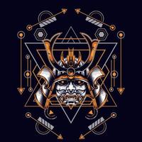 oni mask samurai head with sacred geometry ornament for t-shirt design vector