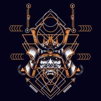 oni mask samurai head with sacred geometry ornament vector
