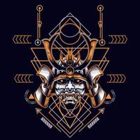 oni mask samurai head with sacred geometry ornament vector