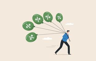 Stop inflation, Inflation bubble. Reserve try to tame inflation down by interest rate hike. A businessman tries to pull down many inflation balloons. 8969082 Vector Art at Vecteezy