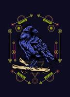 Raven, bird crow, vector illustration with sacred geometry pattern for t shirt design