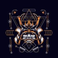 oni mask samurai head with sacred geometry ornament for t-shirt design vector