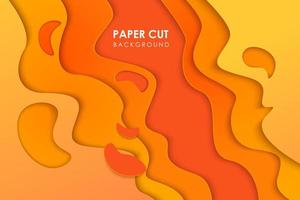 Abstract yellow orange paper cut banner with 3D slime abstract background and yellow waves layers. Paper art vector illustration