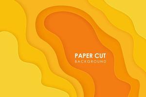 Abstract yellow orange paper cut banner with 3D slime abstract background and yellow waves layers. Paper art vector illustration