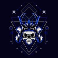 samurai skull helmet with sacred geometry for t-shirt design vector