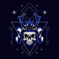 samurai skull helmet with sacred geometry for t-shirt design vector