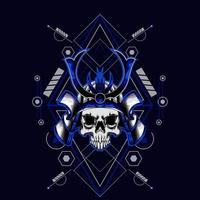 samurai skull helmet with sacred geometry for t-shirt design vector