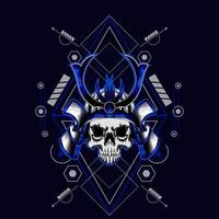 samurai skull helmet with sacred geometry for t-shirt design vector