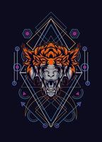 cabeza de lobo oscuro con geometría sagrada. eps10 vector