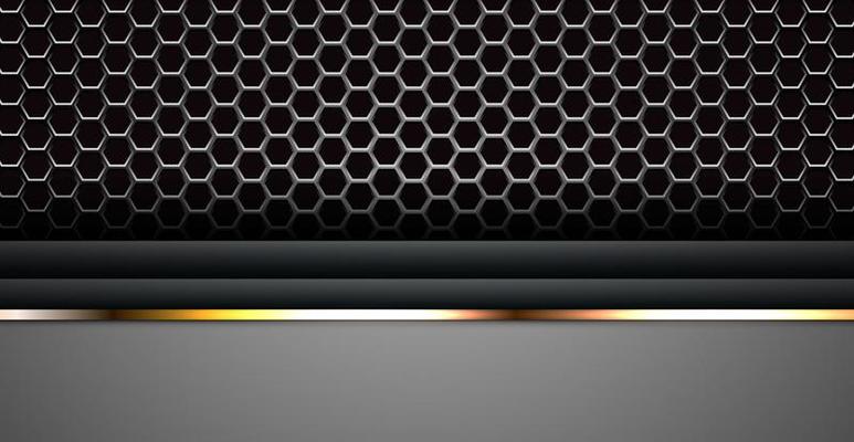 modern abstract hexagon mesh texture silver gray with gold line color overlap background. eps10 vector