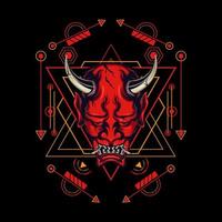 Devil mask with sacred geometry ornament and black background vector