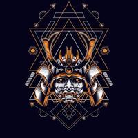 oni mask samurai head with sacred geometry ornament vector