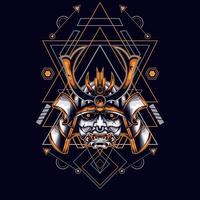 oni mask samurai head with sacred geometry ornament vector